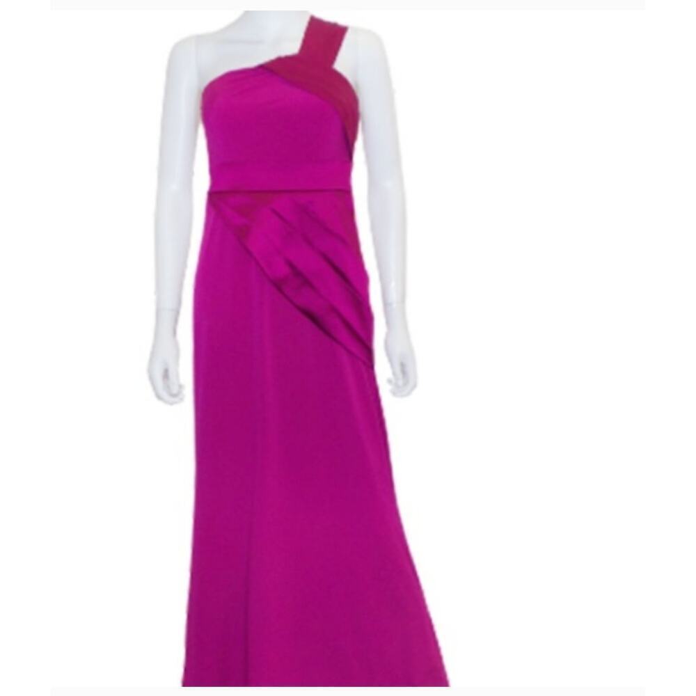 Phoebe Couture One Shoulder Fuschia Pink Maxi Dress/Gown - Size 2